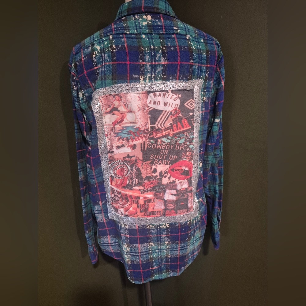 Upcycled Vintage Flannel w/ Western Graphic Back Patch